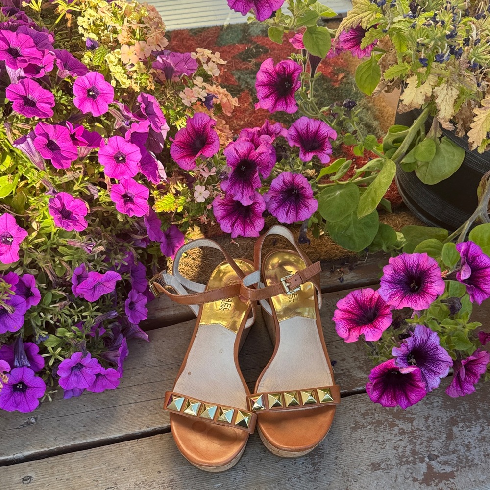Michael Kors Tan Wedges with Gold Accents